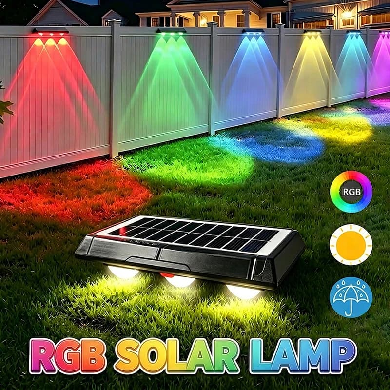 Lampe solaire LED RGB, projecteur étanche alimenté par l'énergie solaire, lumières de décoration extérieures pour clôture, jardin, escaliers, cour, terrasse, applique murale