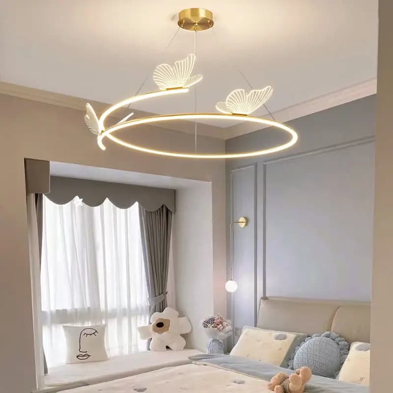Lampe suspendue moderne pour salon, luminaire suspendu pour la décoration de la maison, lustre rond LED en forme de papillon, corps de lampe électro-plaqué