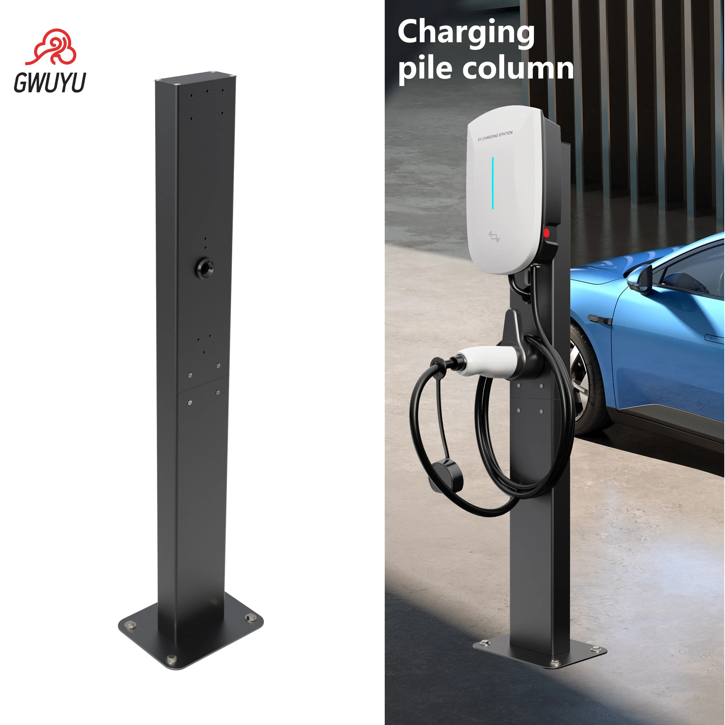 Poteau de station de recharge pour véhicules électriques en alliage d'aluminium GWUYU, poteau vertical de 1 mètre, montage mural pour la recharge des véhicules électriques