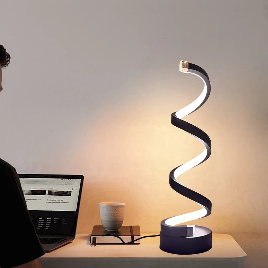 Lampe de chevet pour chambre à coucher, 1 pièce, lumière tactile à intensité variable à 3 voies, alimentation USB, lampe de chevet moderne et simple en spirale à intensité variable