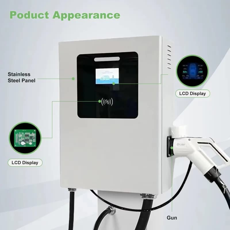Station de recharge rapide DC personnalisée 45 kW, montage mural CCS1, 4G OCPP avec compteur d'énergie, paiement intelligent RFID, protection contre les surtensions
