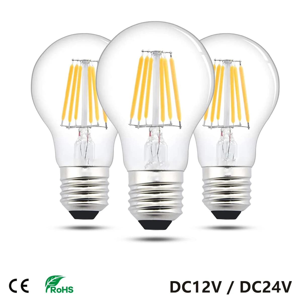 Lampe Led A19 A60 ampoule à Filament basse tension DC 12V 24V 6 watts Globe ampoule Led lumière du jour blanc 4500K blanc chaud 2700K E27 E26