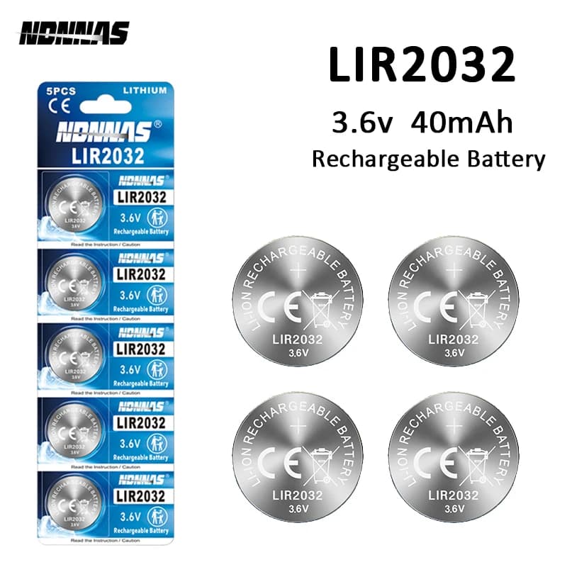 LIR2032 batterie Rechargeable peut charger 3.6v 2032 batterie Lithium-Ion 40mAh piles au Lithium