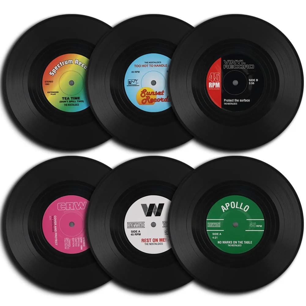 Cowijk-Ensemble de disques en vinyle rétro colorés, sous-verre pour boissons, décor de table basse, 6 pièces