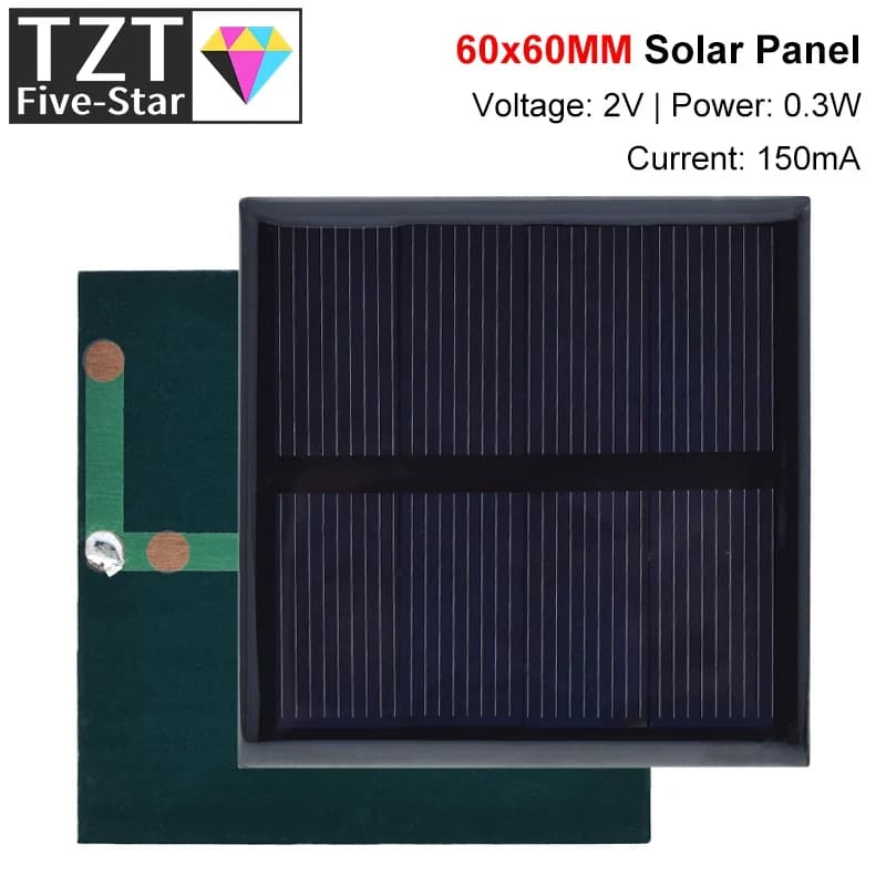 TZT 1/5 pièces cellule solaire 2V 150mA 0.3W 60*60MM système