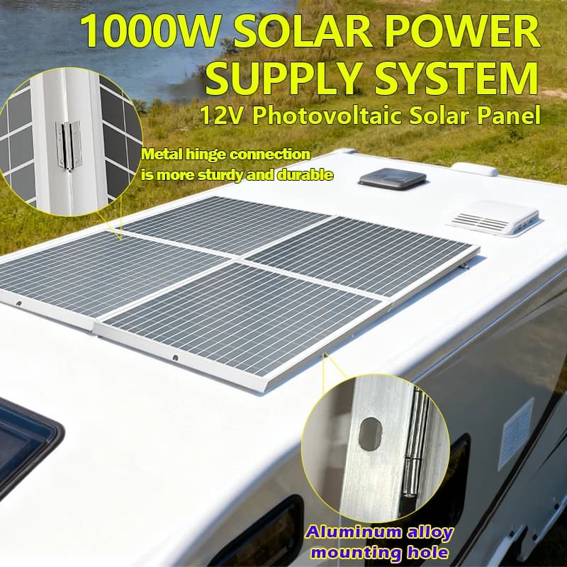 Panneau solaire pliable 1000W, sortie 12V, haute efficacité, station d'alimentation portable pour camping-car, camping et utilisation hors réseau en cas d'urgence