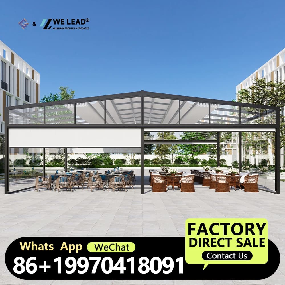 Pergola de jardin d'hôtel premium avec panneaux latéraux brevetés pour pare-soleil
