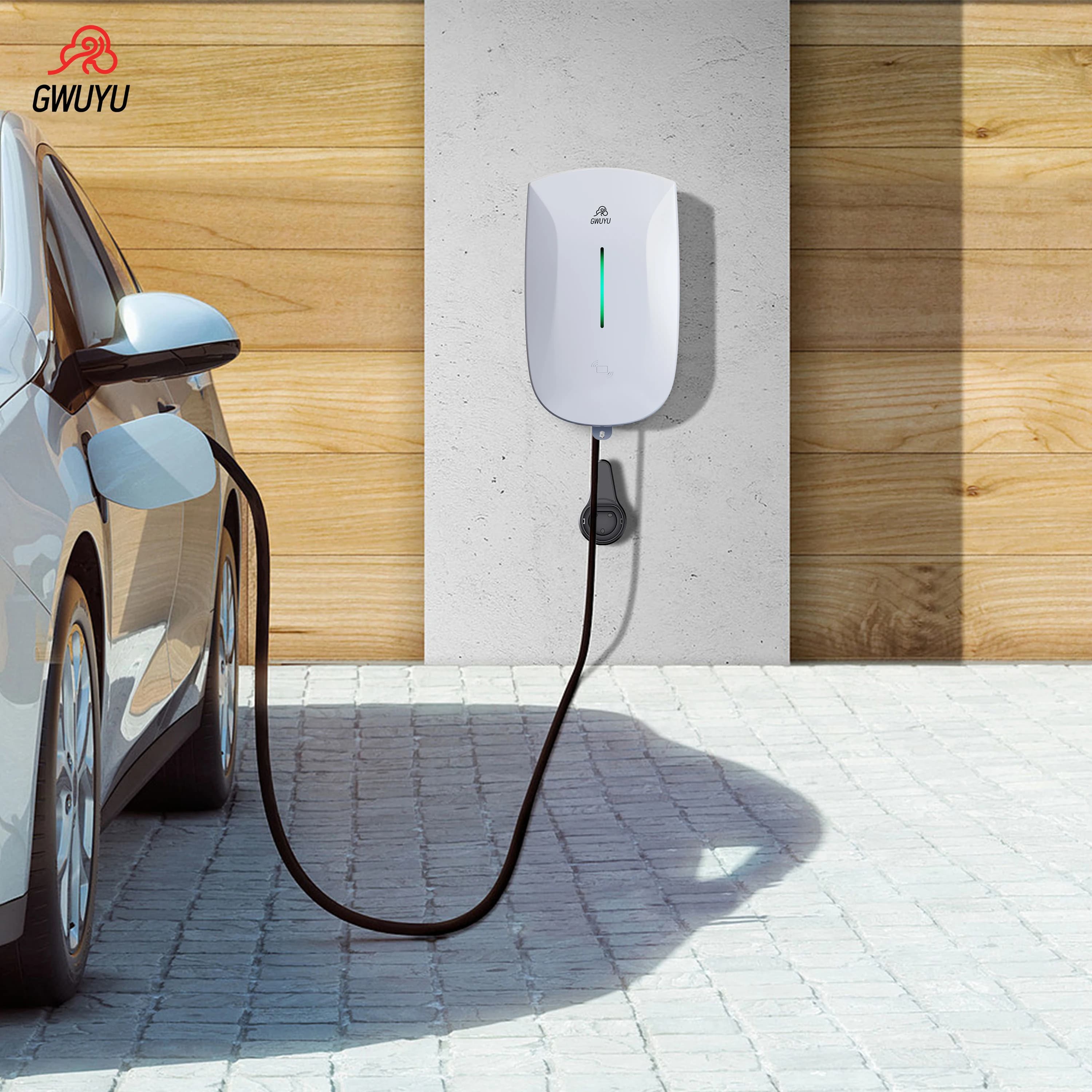 Station de charge EV GWUYU JZ30-1 Type 1 J1772 7KW 32A 9.6KW 40A 12KW 50A 110-240V, contrôle par application, chargeur de boîte murale