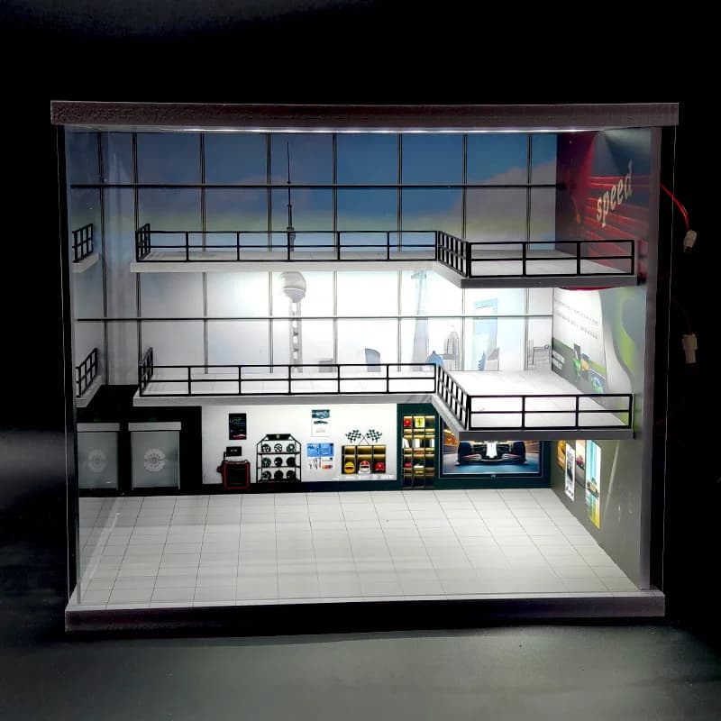 Diorama de garage à plusieurs niveaux à l'échelle 1:64 – Scène à petite échelle et accessoire photo pour l'affichage de collections de voitures miniatures