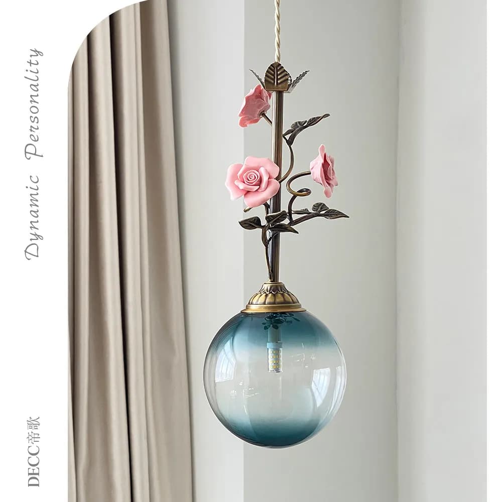 Lampe suspendue LED de chevet de style français, rose rose, décoration de la maison, salon, chambre à coucher, salle à manger, luminaires d'escalier