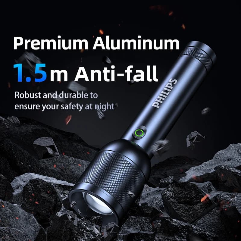 Philips-Lampe de poche LED portable, lampes de poche lumineuses iniques, lampe de camping pour la randonnée en plein air, autodéfense, 3200 lumens, 1000m