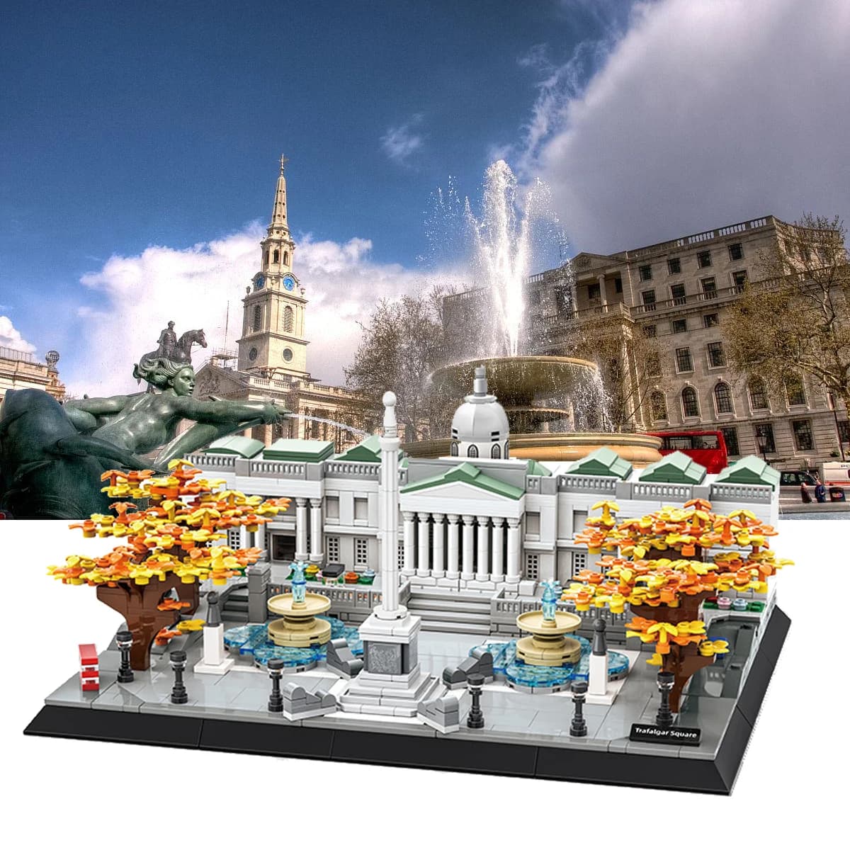 Blocs de construction créatifs de Londres, Angleterre, célèbre site touristique britannique, Trafalgar Square, jouet de construction, collection, décoration intérieure