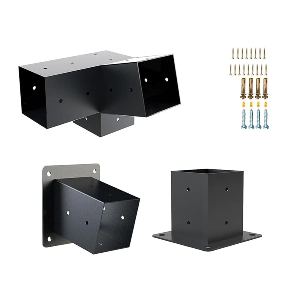 Supports de Pergola de toit inclinés, Kit de montage mural pour poteaux de 4x4 pouces en acier unidirectionnel à 3 voies avec matériel noir
