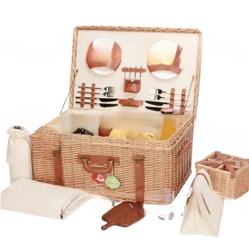 Ensemble de panier de pique-nique en osier pour sorties en plein air, avec vaisselle et set de table