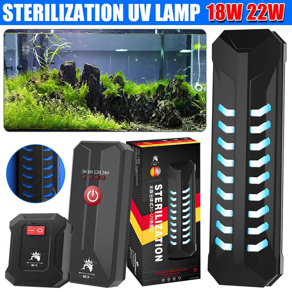 18W/22W Aquarium lumière UV Submersible étanche étang Aquarium lampe ultraviolette stérilisateur germicide éclairage propre 220V