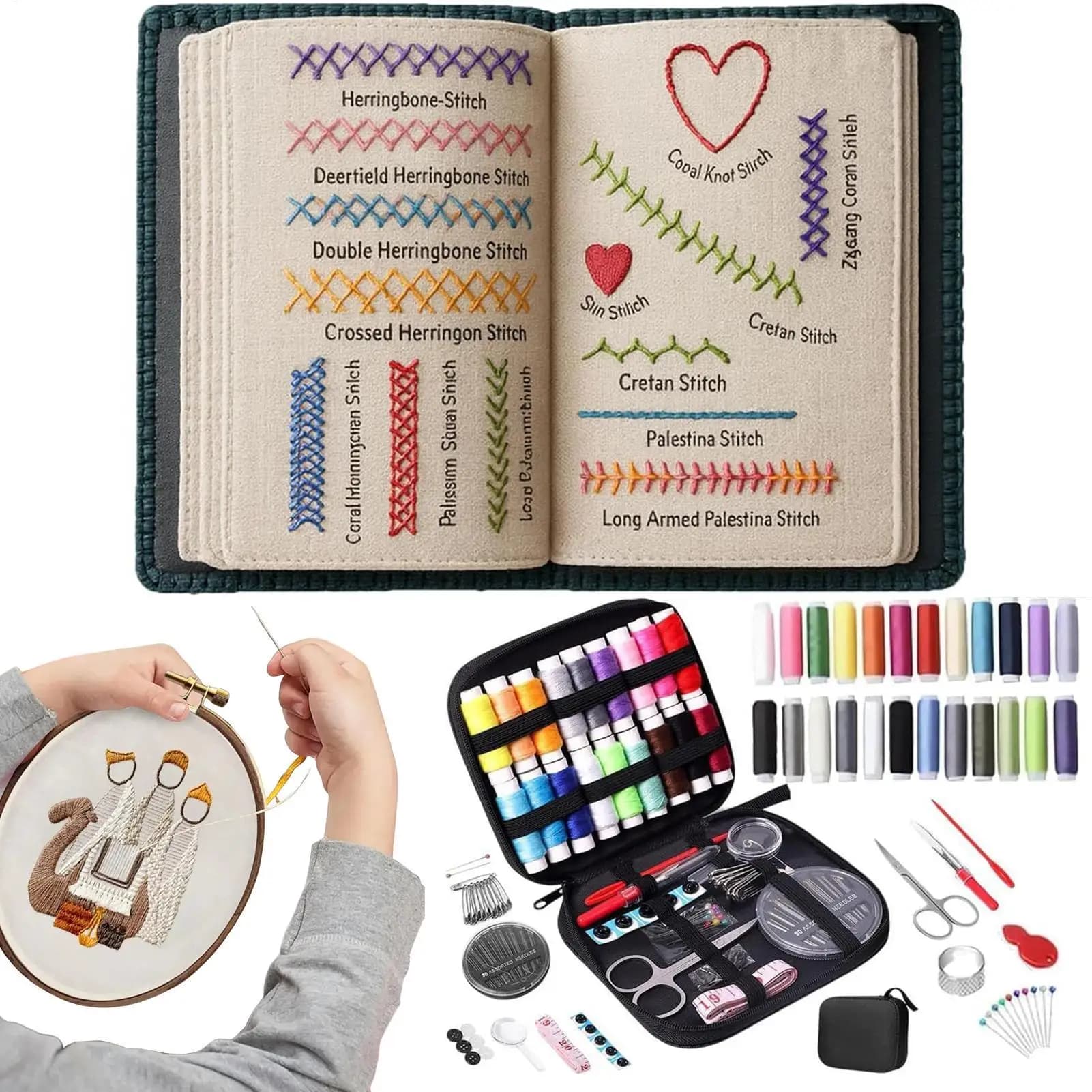 Livre de broderie pour débutants, 106 modèles, tutoriel instructionnel Portable, outils de couture, Kit de broderie à la main pour adultes débutants
