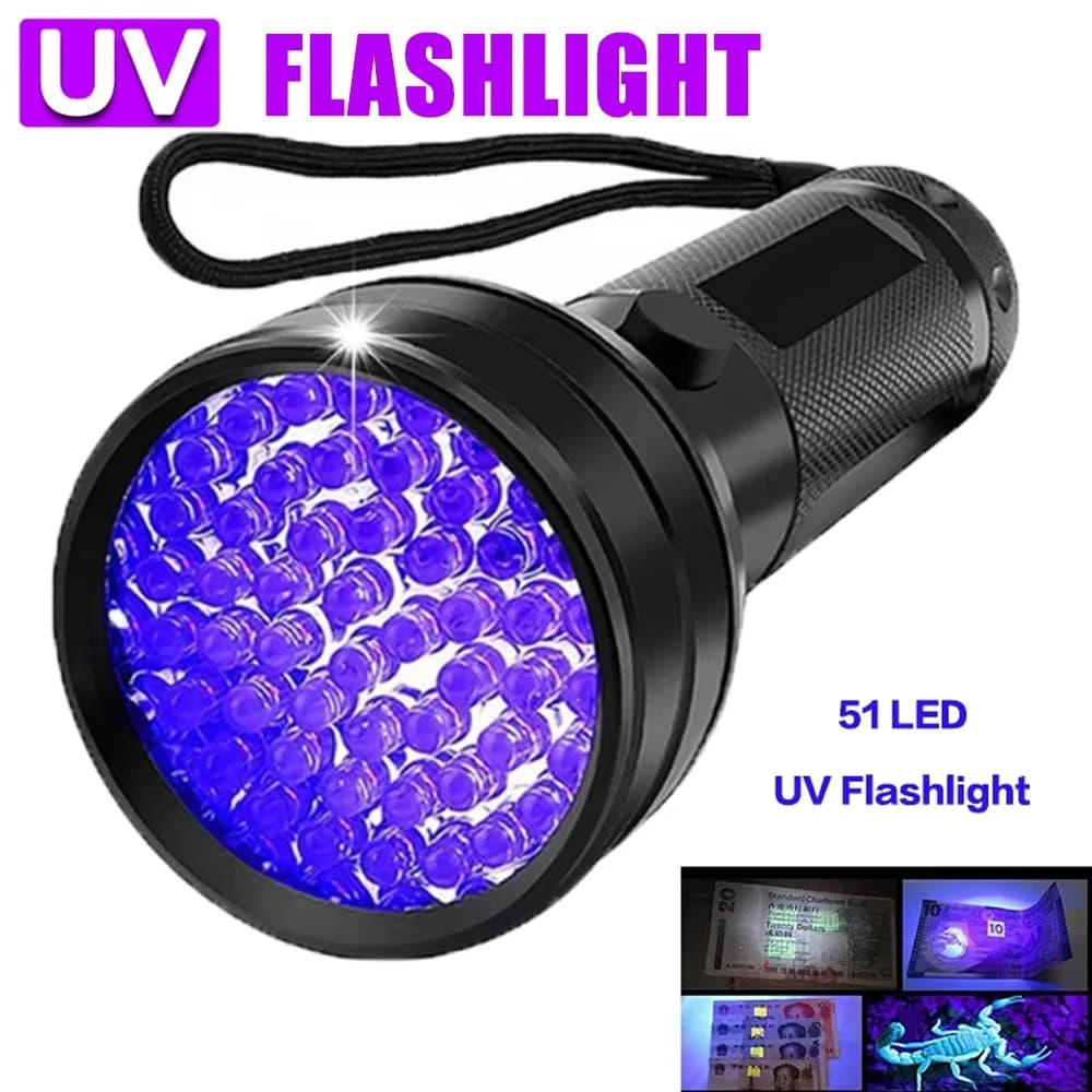Lampe de poche UV portable 12/21/51 LED, lumière noire, torche ultraviolette 395 NM, détecteur de lumière noire pour les taches d'urine de chien et les insectes au lit