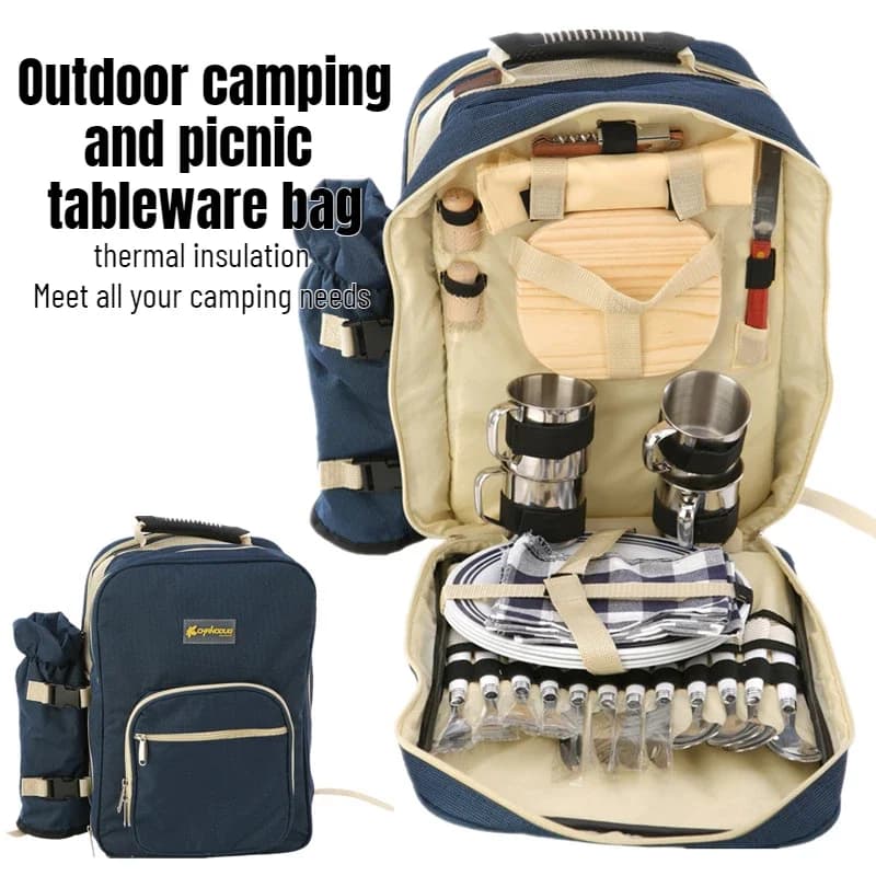 Sac de pique-nique panier de pique-nique fourre-tout 4 personnes sac à dos de pique-nique ensemble avec assiettes couverts verres tapis compartiment à vin isolé pour voyage
