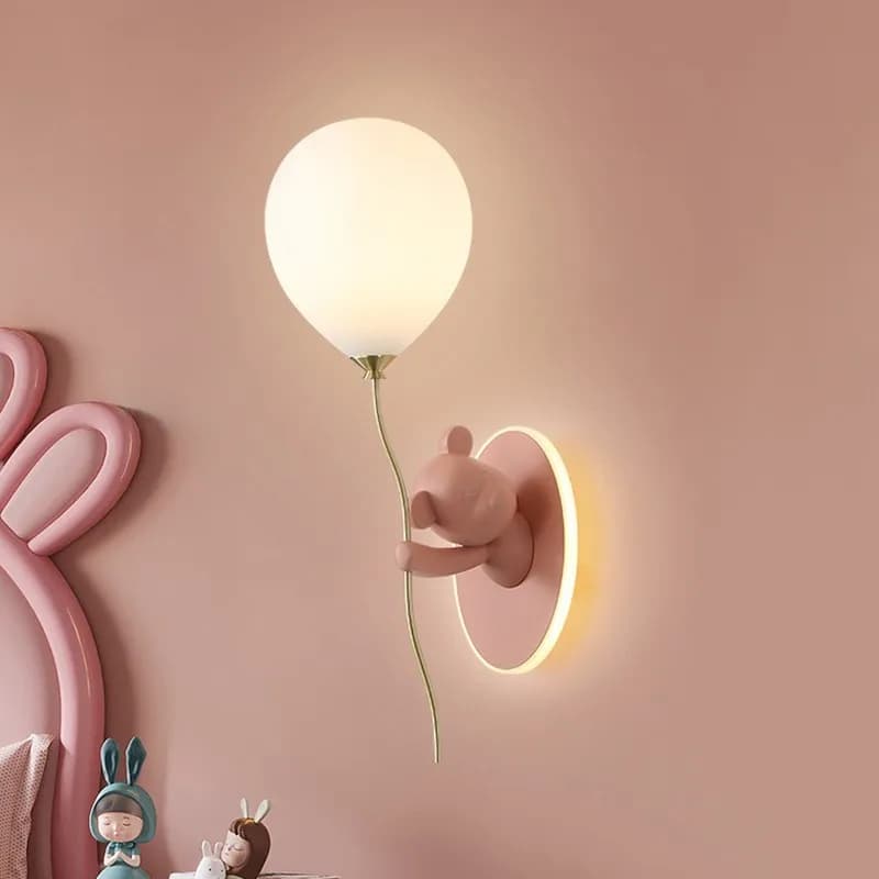 Lampes murales ours ballon rose lampe de chambre d'enfant mignonne moderne chaude chambre de princesse pépinière fille garçon chambre appliques murales de chevet