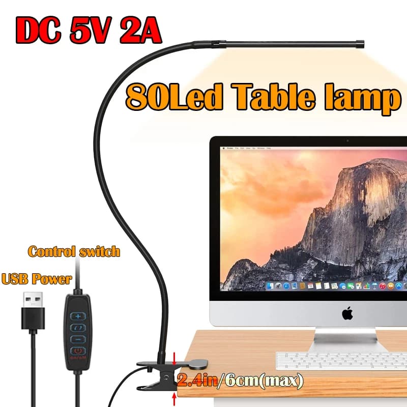 Lampe de bureau LED réglable, lampe de chevet, pince pliante à 360 °, support de lecture, lam138, USB 62, protection des yeux, lampe de table pour chambre à coucher