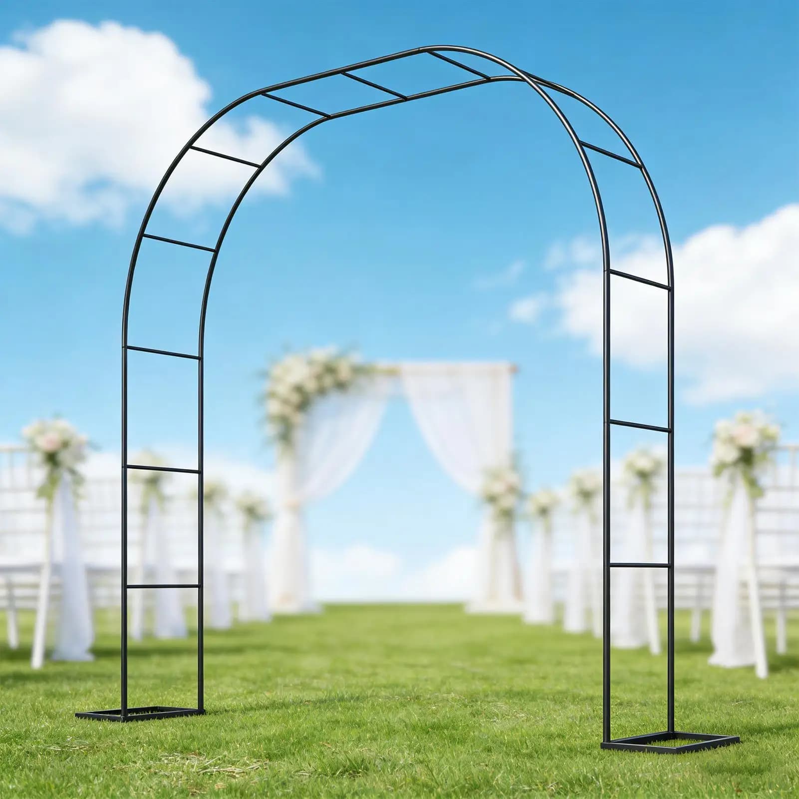 Arche de jardin en métal robuste en fer forgé, treillis de fond pour plantes grimpantes, pour jardin, pelouse, cour arrière, mariage, fiançailles