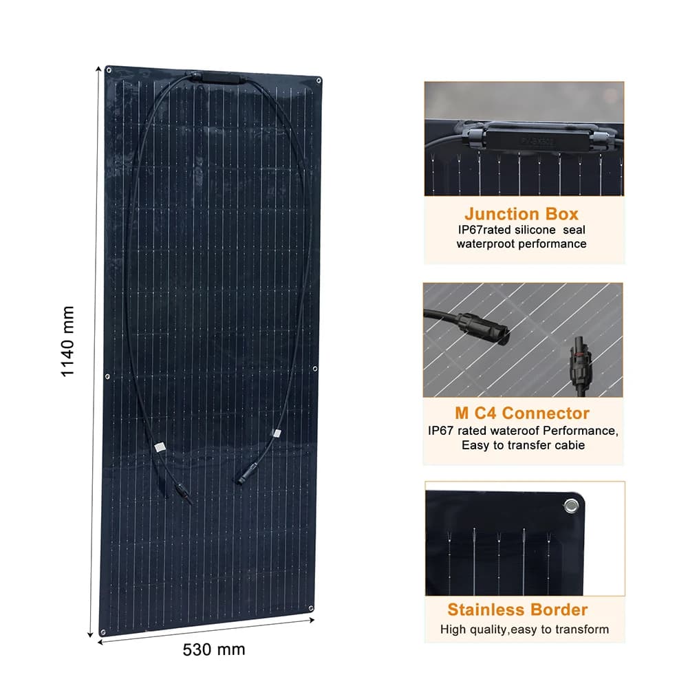 BOGUANG Solar Panels Panneau solaire semi-flexible pour balcon, photovoltaïque, long, 1500W, 600W, 450W, 300W, 150W, 12 volts, IP67, Grade A, l'horloge, Nouveau  |ETFE Solar Panels