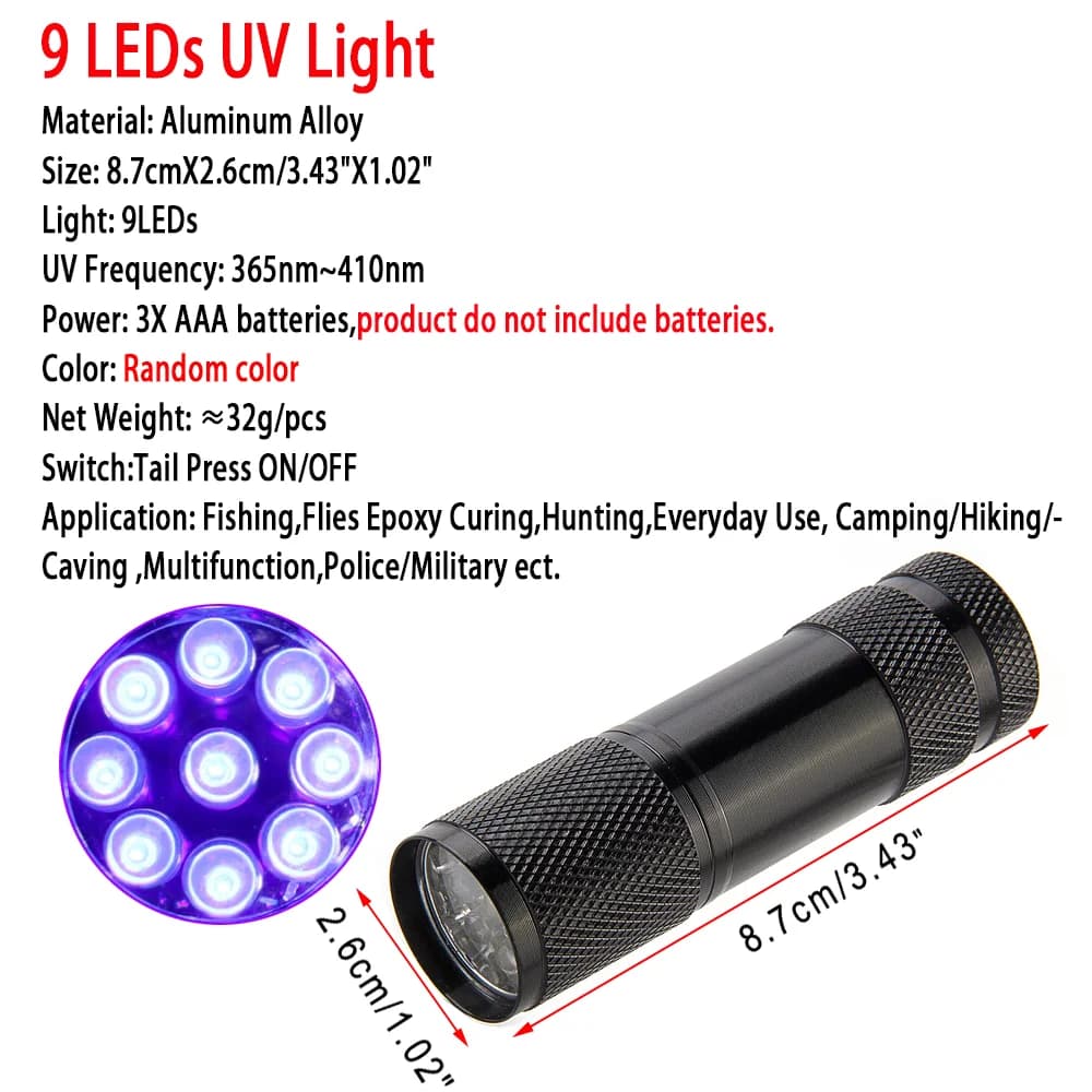 Vampfly 9LED s 21LED s lampe à polymérisation UV torche Buzzer nymphe mouche époxy durcissement 365nm ~ 410nm Mutifuction UV lumière pêche mouche attachant outil