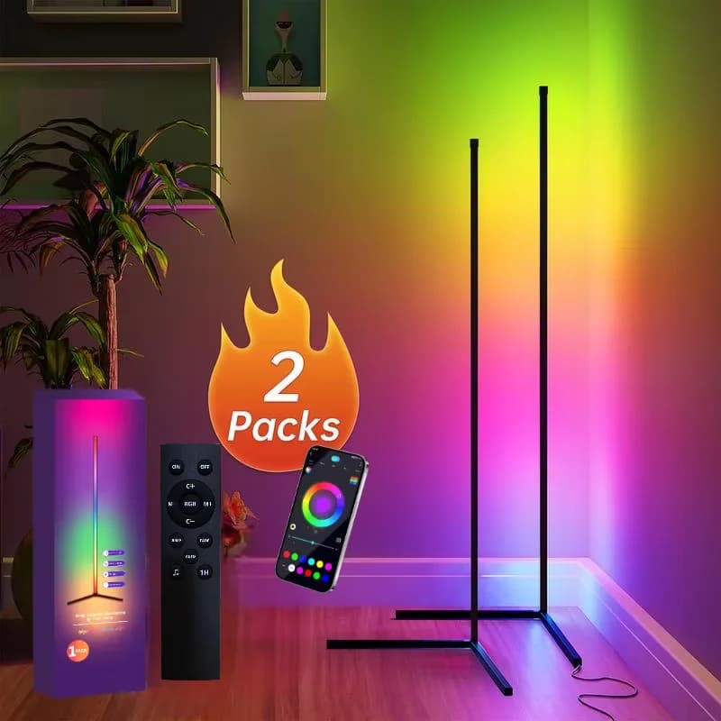 Lampadaire LED 2 pièces/1 pièce, lampe d'angle RGB 160CM/63 pouces fonctionne avec APP/télécommande, lumière d'angle intelligente avec 16 millions de couleurs de bricolage,