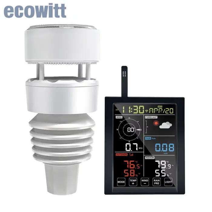 Ecowitt-Station Météo Wi-Fi de 1981 avec Console d'Affichage LCD et Capteur Solaire d'Extérieur WS90