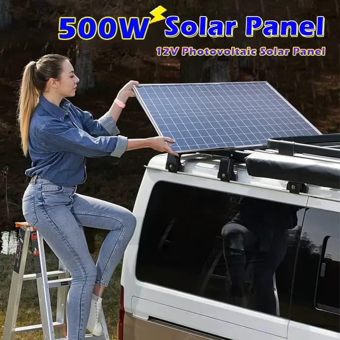 Panneau solaire monocristallin 500W avec cadre en aluminium, chargeur solaire 12V pour camping-car, bateau, camping, maison, système d'alimentation hors réseau, USB