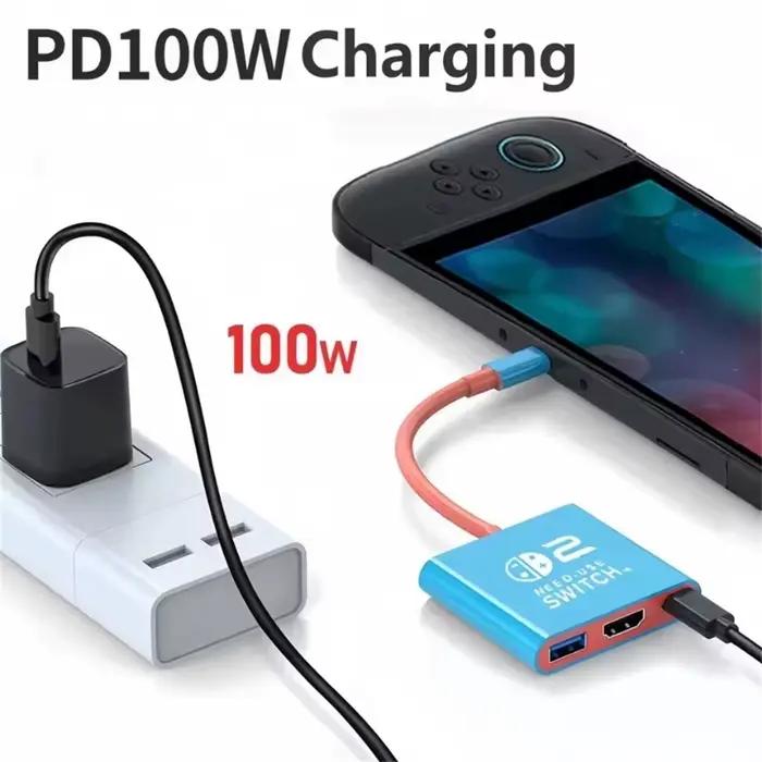 Station d'accueil pour Switch 2, Hub TYPEC 2,4K 60Hz avec HDMI et USB-C 3.0 PD100W, idéal pour Switch 2/Switch/OLED