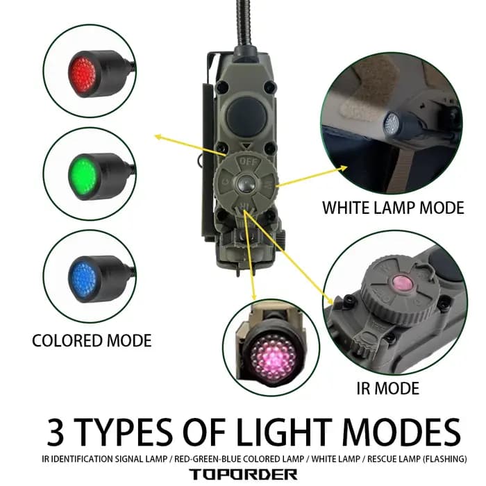 Lampe de casque tactique à enrouleur latéral, lumière stroboscopique rouge/vert/bleu/blanc/IR tête IFF, lampe de poche auxiliaire LED pour la chasse et la pêche