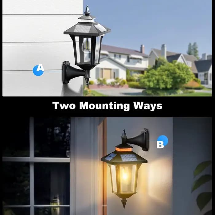 Moman Lampes solaires extérieures, 2 lampes solaires vintage avec capteur de mouvement 2200 mAh, 3 modes IP65 Lanterne solaire étanche pour clôture de jardin