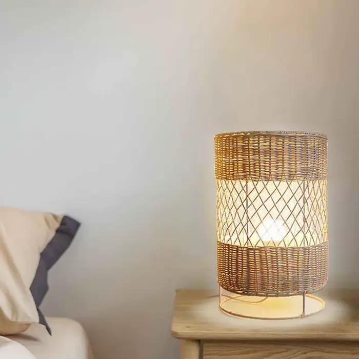 Lampadaire en rotin japonais rétro tissé à la main, pour salon, chambre à coucher, canapé, bureau, hôtel, lampe de Table en rotin faite à la main