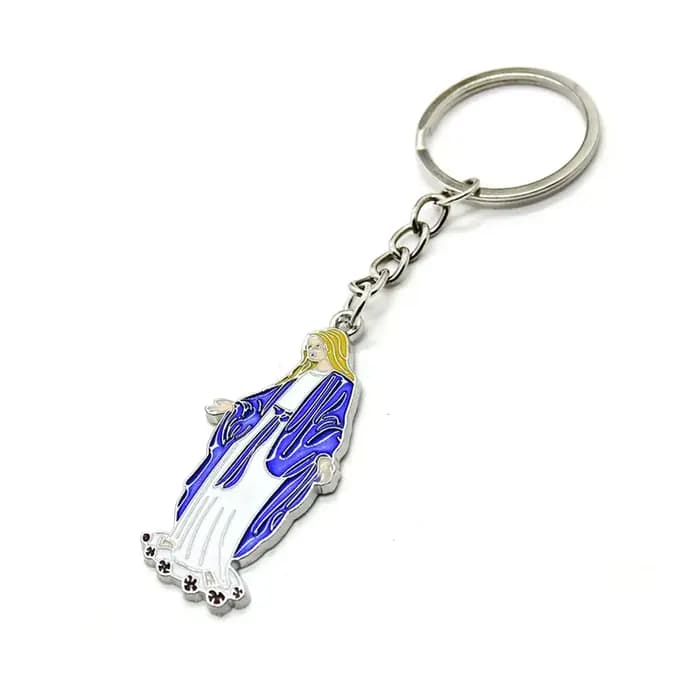 Porte-clés pendentif miraculeux en métal et émail bleu, bijoux religieux, accessoire unisexe