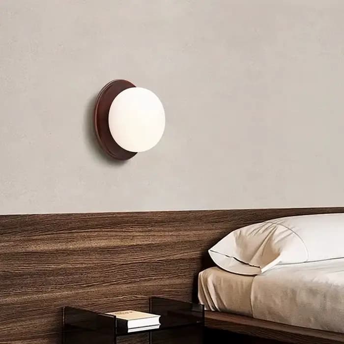 Wabi-sabi Style Nature bois couleur noyer chambre chevet appliques murales blanc laiteux rond verre applique pour couloir escalier allée