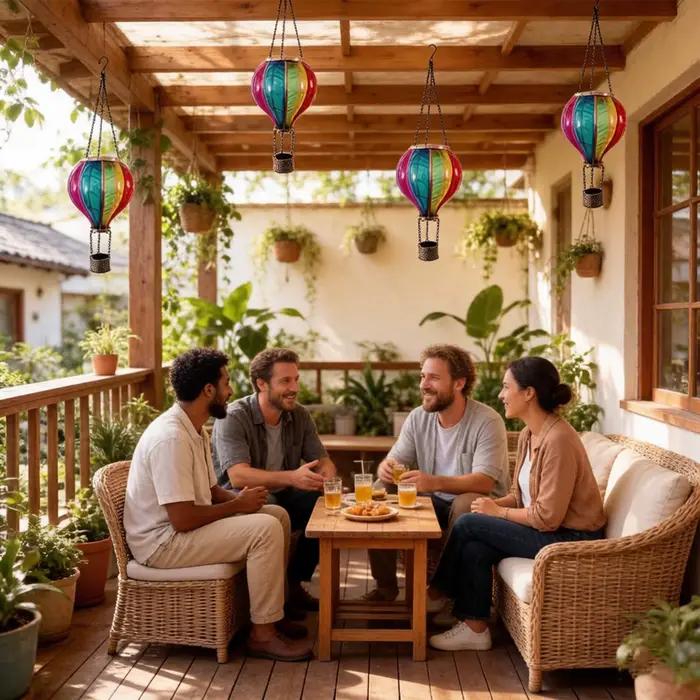 Lanterne solaire décorative portable imperméable en forme de montgolfière pour extérieur