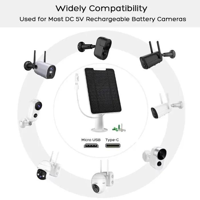 Panneau solaire étanche à haute efficacité pour caméra Eufycam S300/2/2 Pro/2C/2C Pro/C210/S330/S340/E340/E/E20/E40/L20/L40/S40 etc.