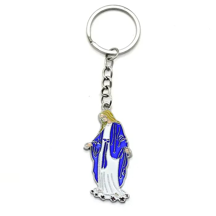 Porte-clés pendentif miraculeux en métal et émail bleu, bijoux religieux, accessoire unisexe