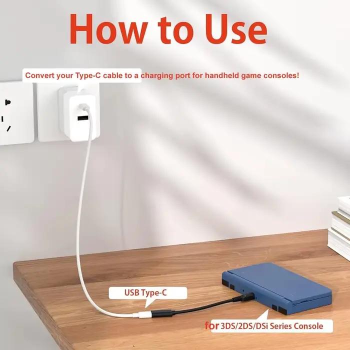 Pour NDSI 3DS 2DS XL/LL nouveau 3DSXL/3DSLL 2dsxl 2dsll ligne d'alimentation USB C câble de chargeur fil Type C