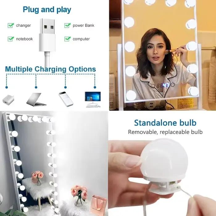 Ampoules LED détachables pour miroir de maquillage professionnel, alimentation USB, lumière pour miroir cosmétique, coiffeuse Hollywood, lumières de vanité