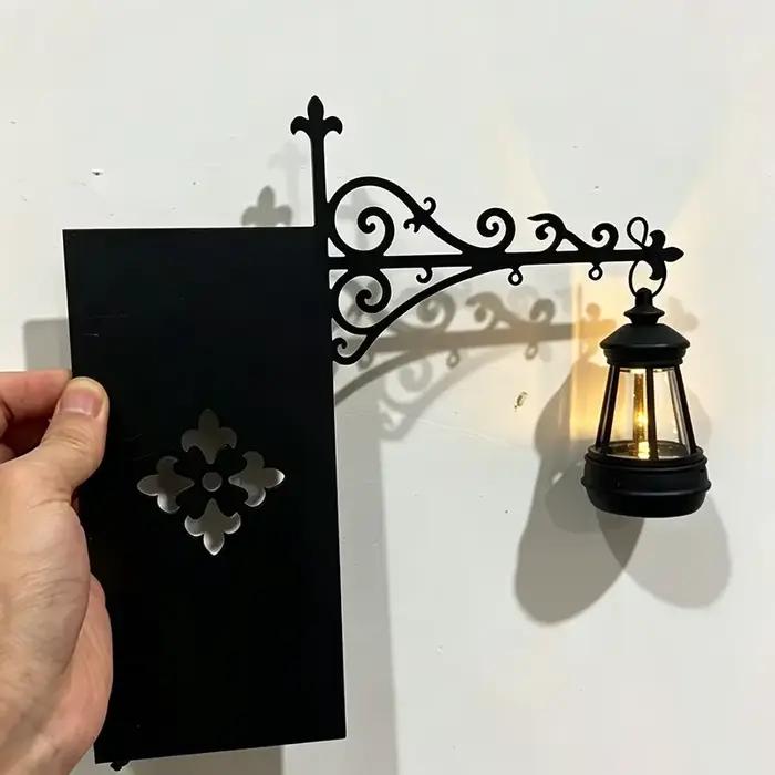Lanterne murale rétro suspendue, décoration murale, lampe de nuit LED en métal noir à fixation par visage, lanterne murale gothique vintage, ornement, lampe de lecture