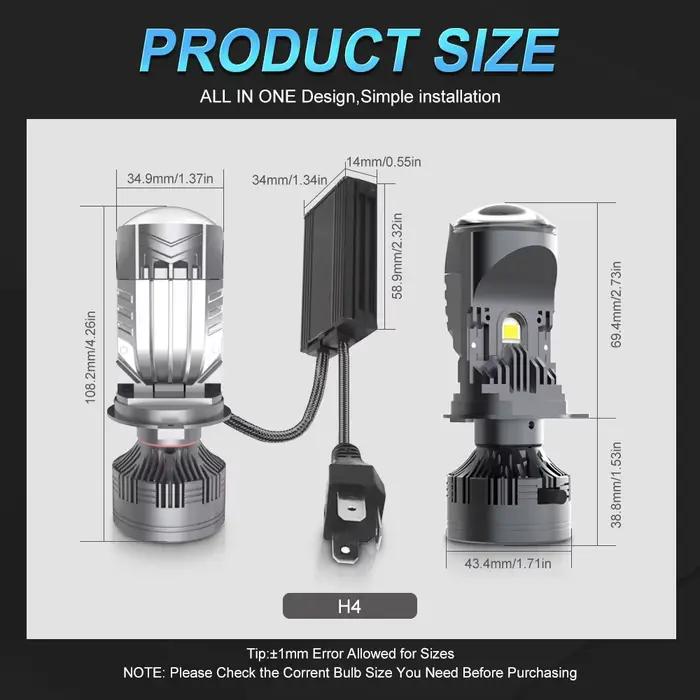 Grande lentille H4 phare LED Mini lentille de projecteur LED H4 lampe automatique phare Automobile faisceau haut/bas lumière 100W 20000LM Plug & Play