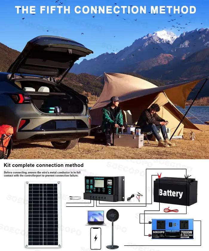 Kit Système Solaire SOECOPO 7000W Double Tension avec Onduleur 12V vers 110V/220V