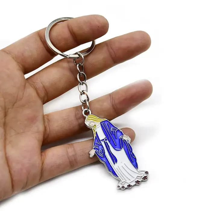 Porte-clés pendentif miraculeux en métal et émail bleu, bijoux religieux, accessoire unisexe