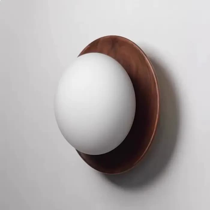 Wabi-sabi Style Nature bois couleur noyer chambre chevet appliques murales blanc laiteux rond verre applique pour couloir escalier allée