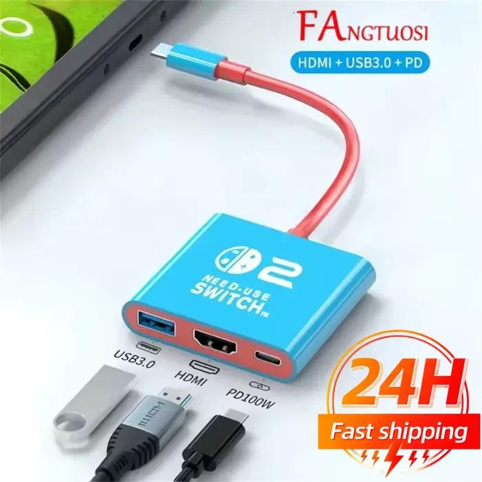 Station d'accueil pour Switch 2, Hub TYPEC 2,4K 60Hz avec HDMI et USB-C 3.0 PD100W, idéal pour Switch 2/Switch/OLED
