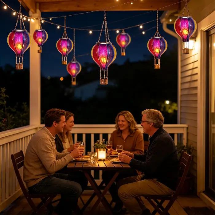 Lanterne solaire décorative portable imperméable en forme de montgolfière pour extérieur