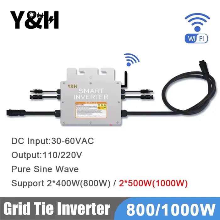 Y & H 800/1KW MPPT Micro onduleur solaire 30-60VDC entrée de panneau solaire, avec sortie WiFi IP65 120V/230V énergie solaire de réseau domestique