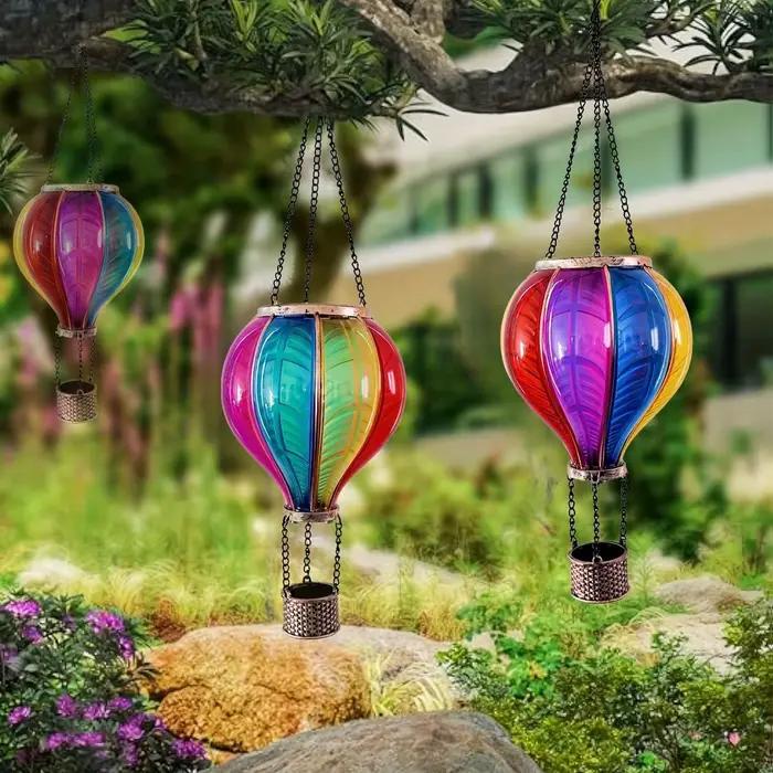 Lanterne solaire décorative portable imperméable en forme de montgolfière pour extérieur